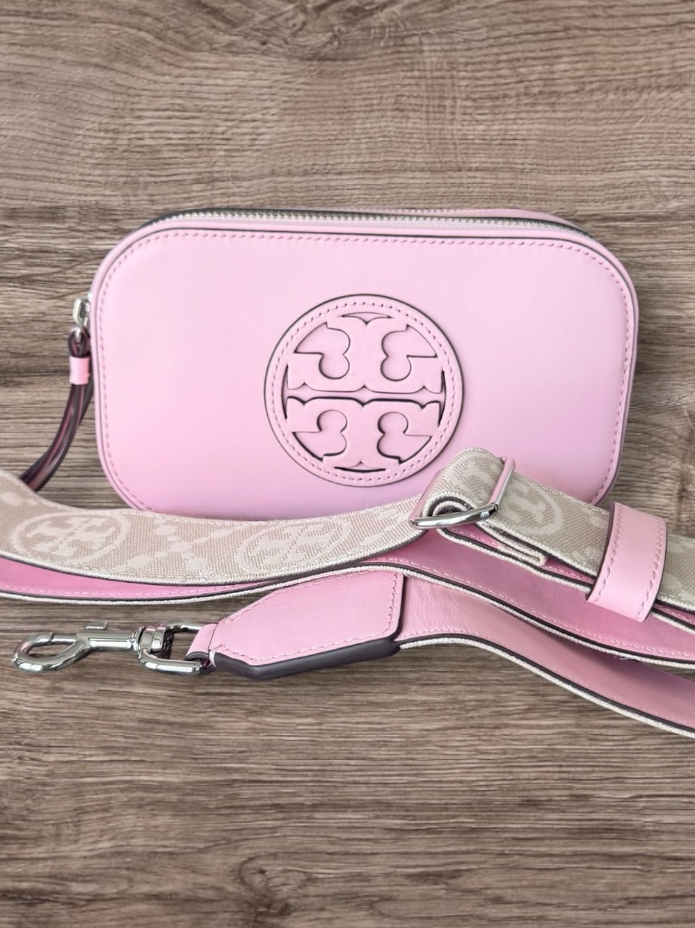 Tory Burch Mini Miller Crossbody Bag Pink Plie Leather NWT - Picture 8 of 8